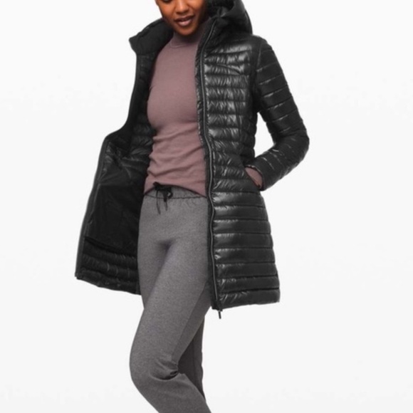 Lululemon lightweight pack it down long jacket black shine size 4 - Picture 1 of 6